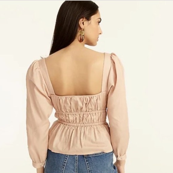 JCrew Cinched-waist in herringbone cotton pink blush square neck peasant top 8 - Picture 2 of 11